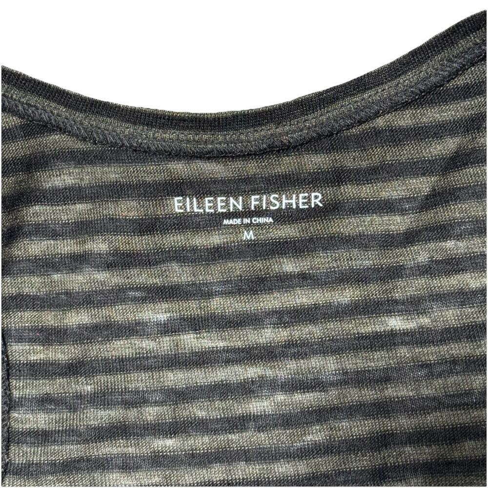 Eileen Fisher 100% Linen Green Black Striped Womens Dress M Organic Lagenlook - Picture 2 of 3